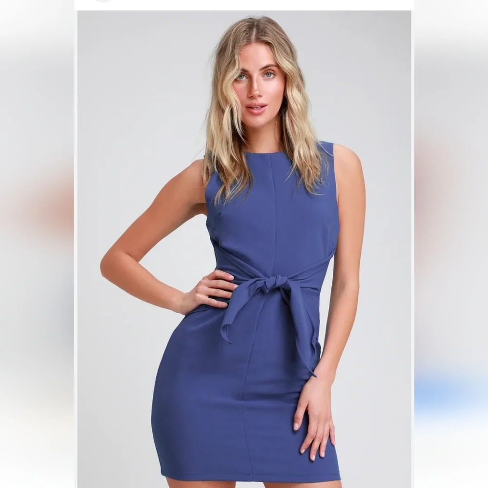 DO+BE Cobalt Blue Tie Front Mini Dress – Sleeveless Bodycon Cocktail Dress. Med